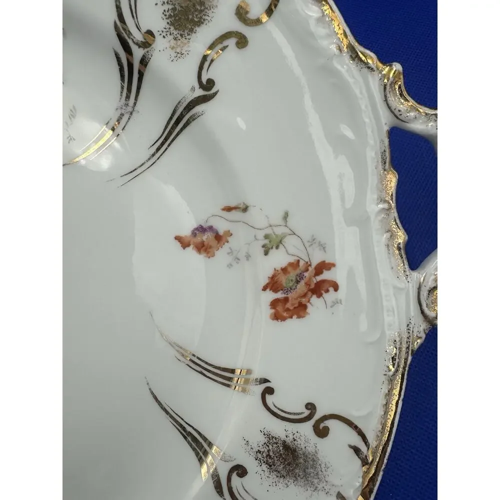 Vintage KPM Germany Porcelain‎ Cake Plate 428 Floral Gold Trim Handles 12”